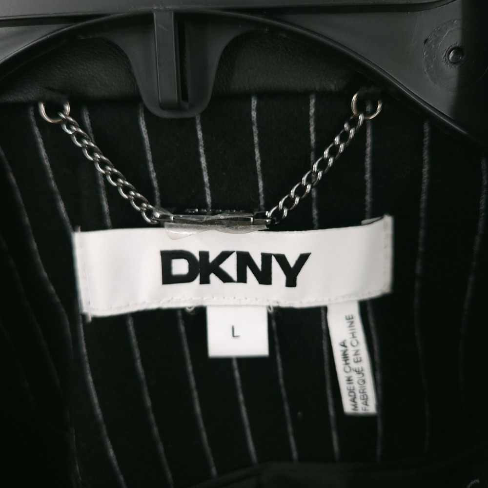 DKNY‎ Pinstriped Cape Jacket Button Closure Collared Black Womens Size L NWT - Picture 4 of 12